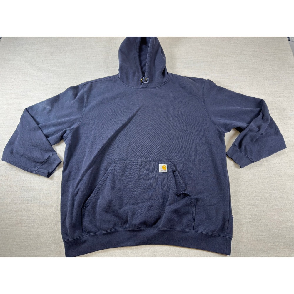 Carhartt Loose Fit Navy Blue Hoodie Sweatshirt Mens 2XL K121 Workwear Pocket